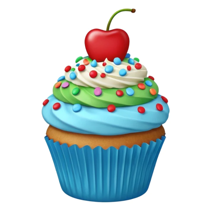 Cartoon Cupcake: blue cream, green paper, sprinkles with cherry on top  sticker