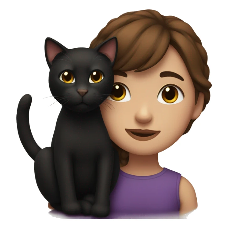 Girl with brown hair snuggles with here black cat sticker