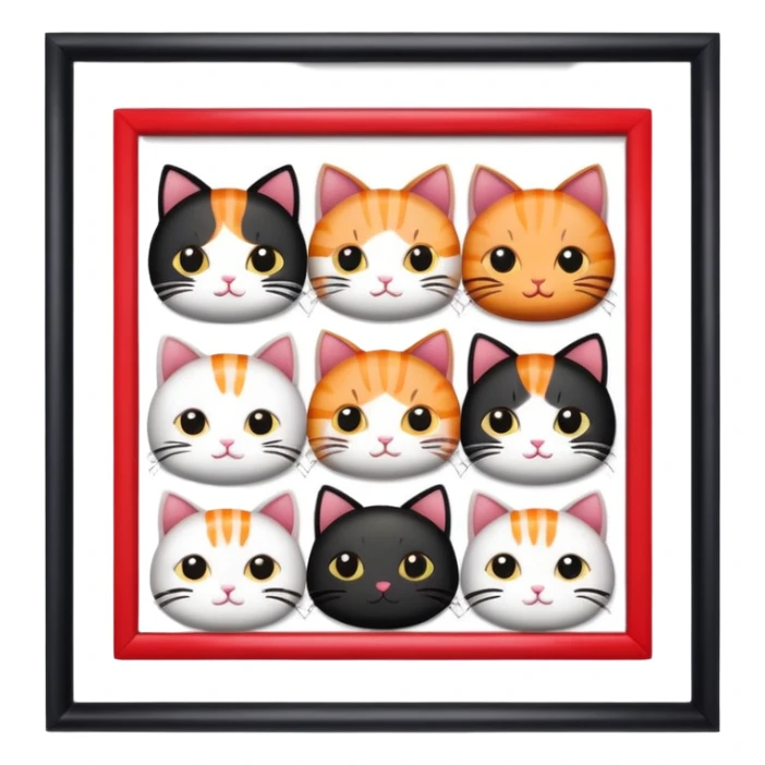 square frame decorated with cute cats, sushi pieces, and hearts sticker