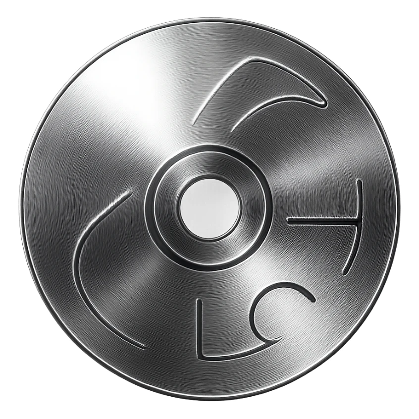 A minimalist CD disc with abstract pattern, neon glowing effect, purple color sticker