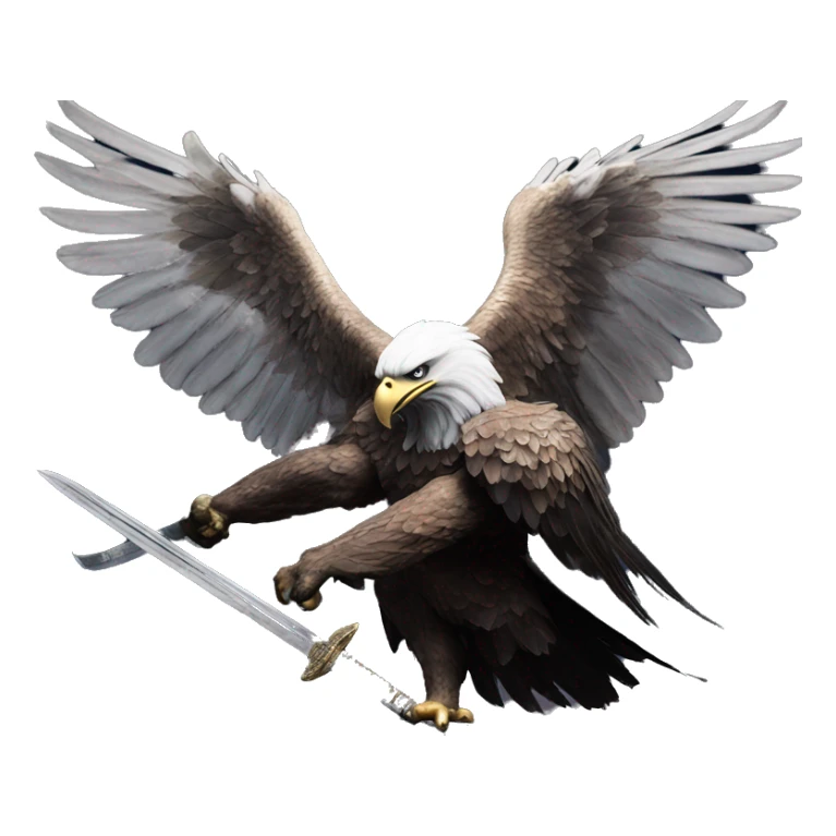 photo of a very muscular eagle holding a sword under the moonlight with the words bjk in the background sticker