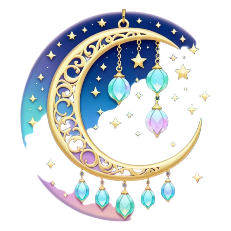 glossy Pastel iridescent crystal crescent damask moon suncatcher sticker