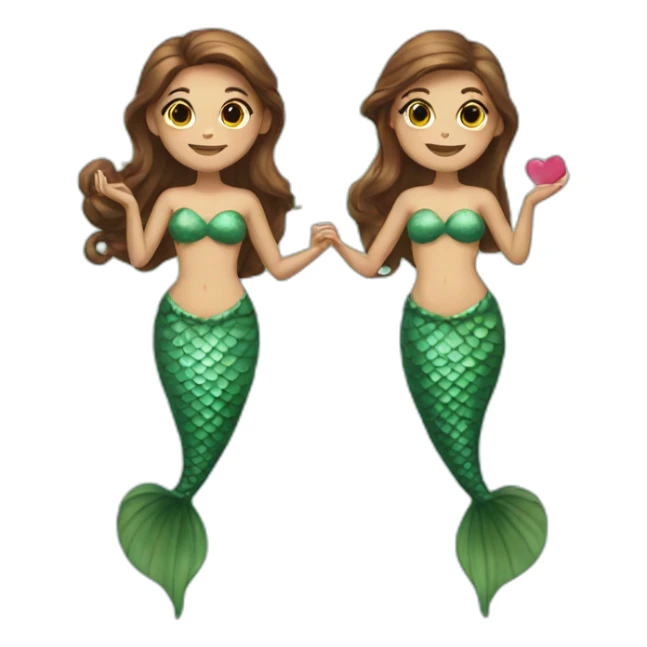 Two brown haired mermaids with their tails making a heart  sticker