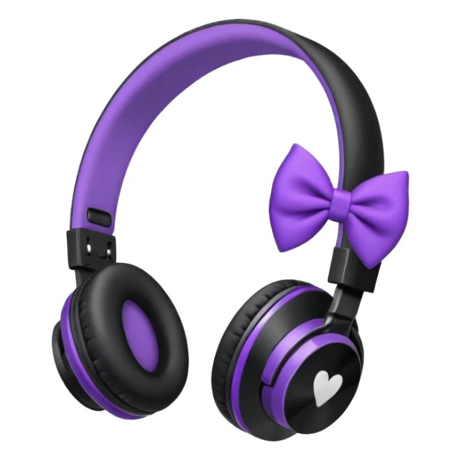 headphones with bow on the right side black and purple  sticker