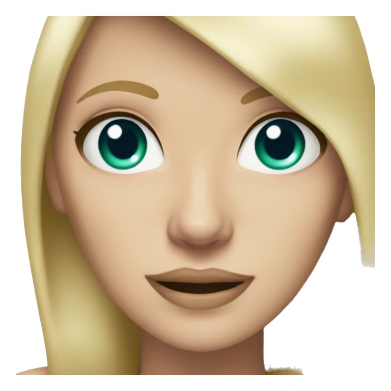 Blonde white girl with greenish blue eyes with a bikini top sticker