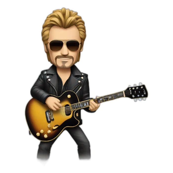 Johnny Hallyday avec une guitare less paul sticker