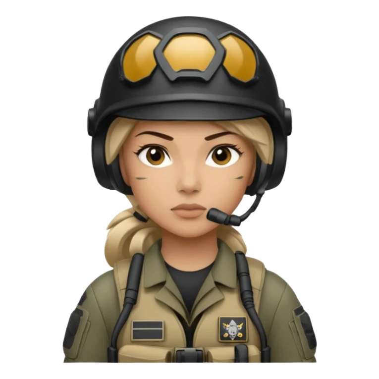 black and white drawing of a female special operations communications operator in combat gear sticker