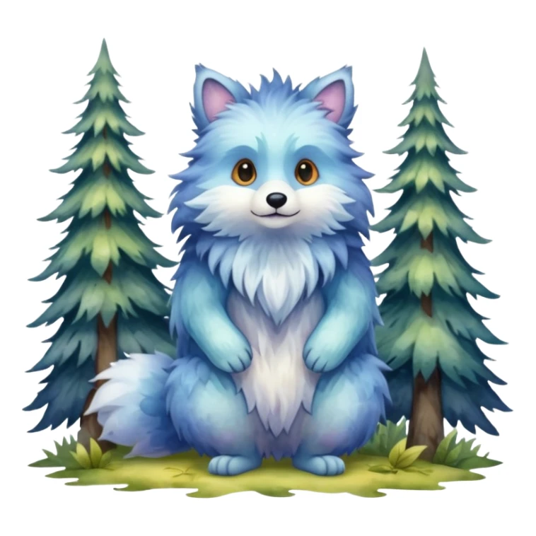 watercolor furry creature in a misty forest sticker