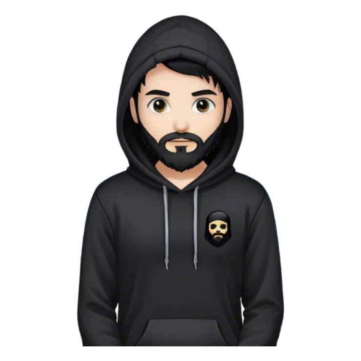 hackeur blanc cheveux noir barbe et capuche noir à côté d'un server ia sticker