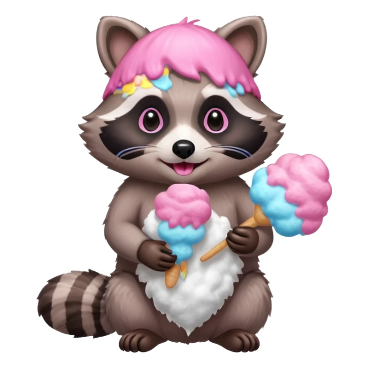 raccoon eating cotton candy sticker