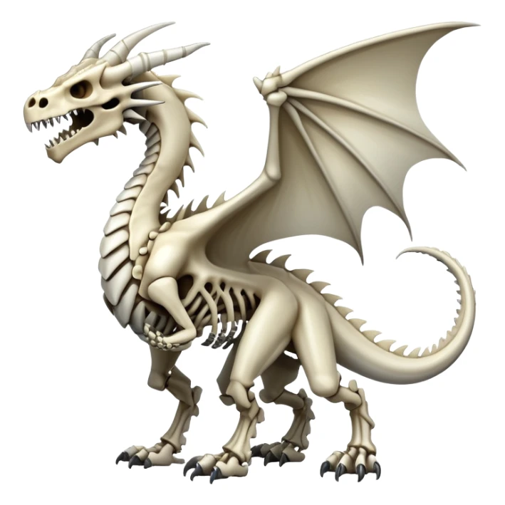 An epic shiny cool edgy skeletal bone dragon, full body sticker