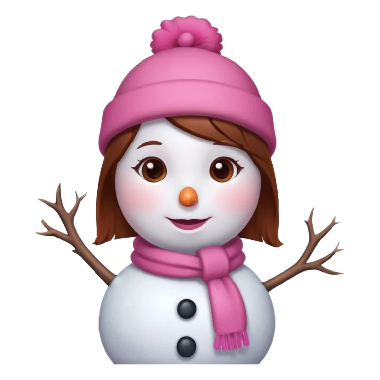 A pink cute girl snowman brown hair sticker