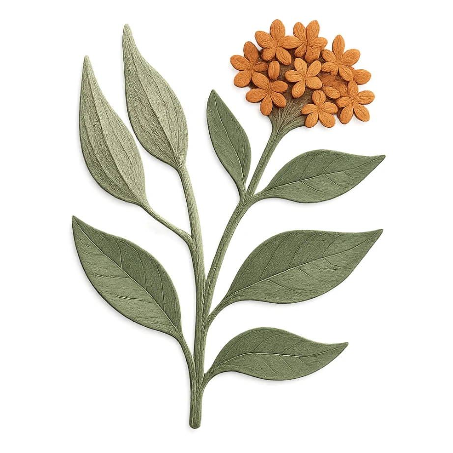 milkweed plant with seed pods, delicate paper layers, realistic textures, expressive leaves and flowers, paper craft style sticker