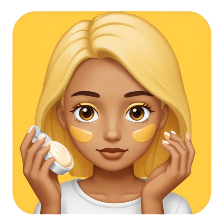 yellow girl applying cream on face sticker