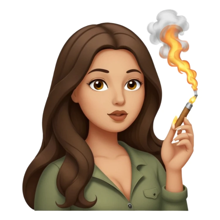curvy long brunette hair, olive skin,  pose smoking weed sticker