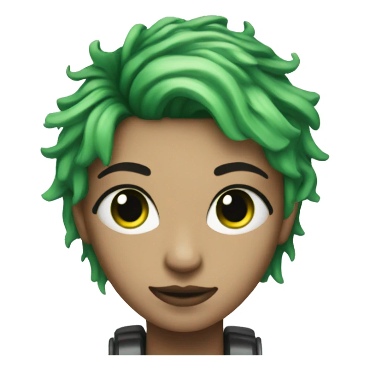 Cyborg with green eyes and green hair sticker