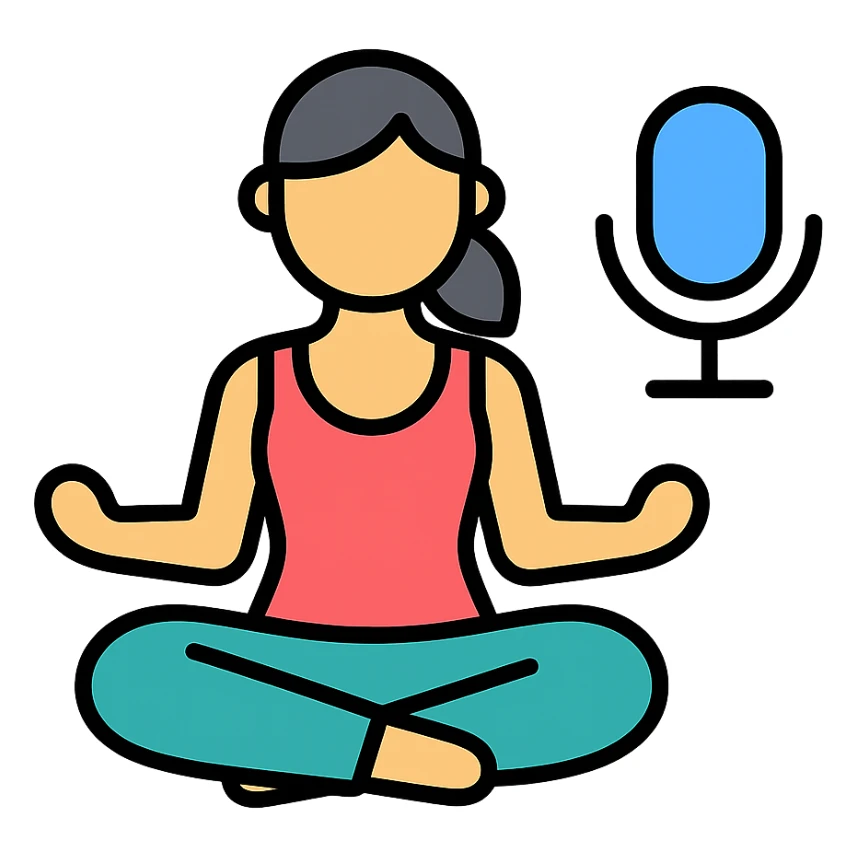 woman doing yoga with a microphone icon with color outline sticker