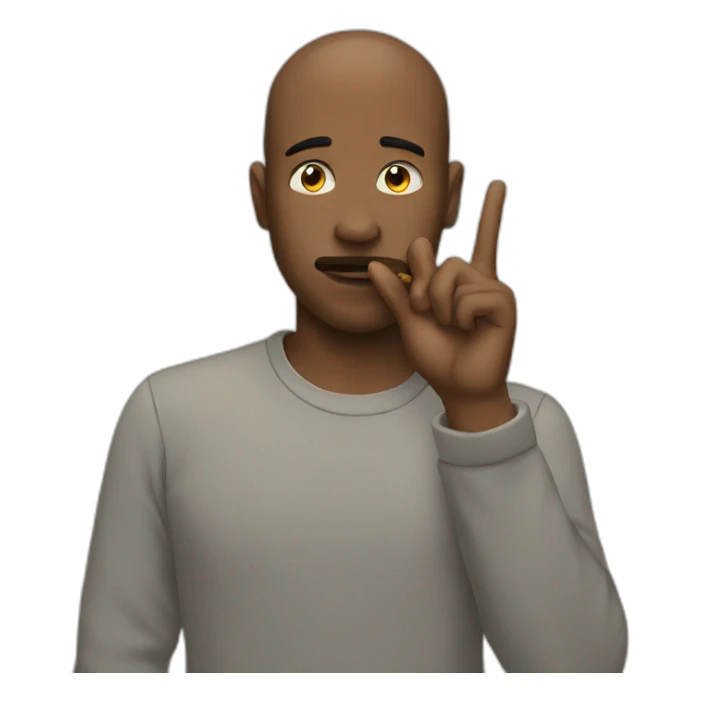 A guy with his finger in his mouth making the silence sign sticker