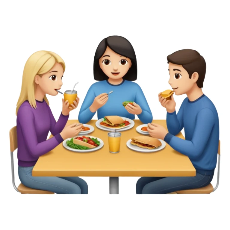 friends eating lunch, face each other, indoor, three people sticker