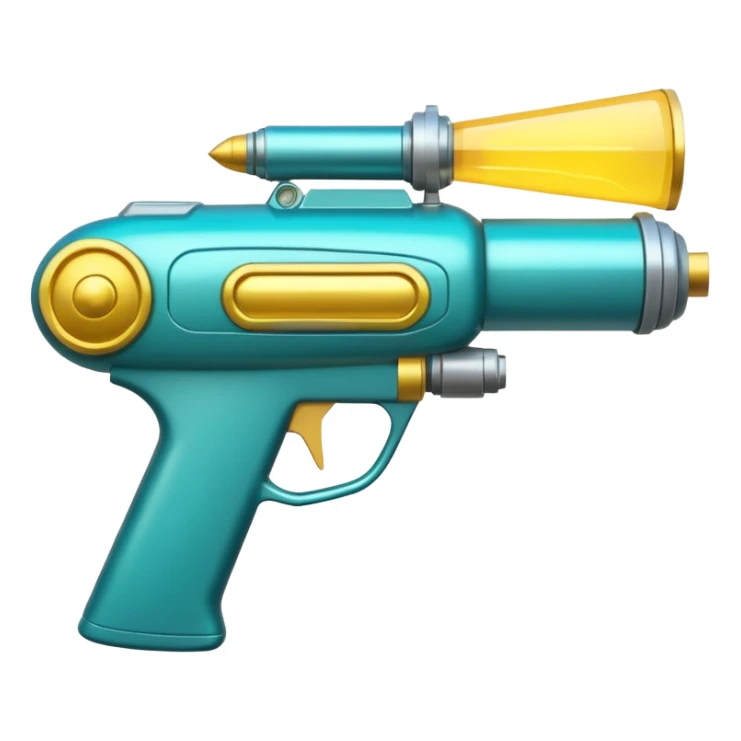Cartoony Teal and yellow Gamma Tasman plasma ray gun sticker