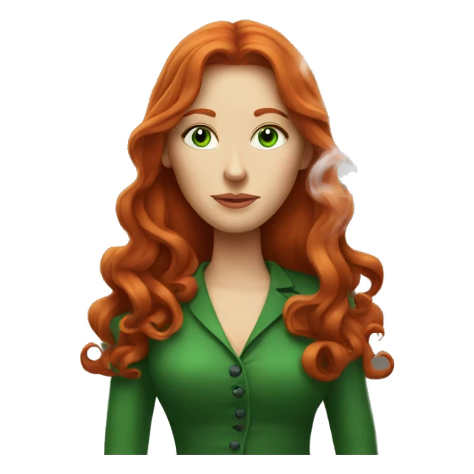 long-haired redhead woman with green eyes smoking sticker