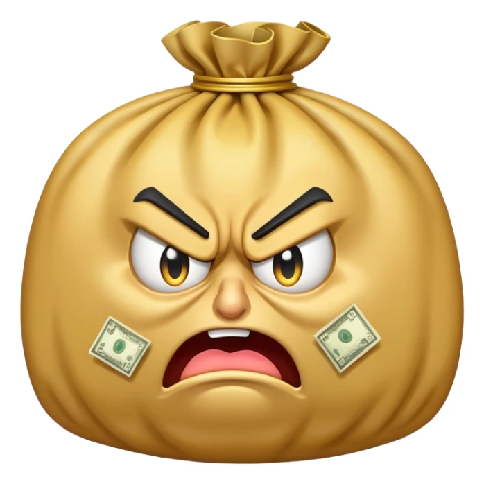 angry bag of money with furrowed brows and frown sticker