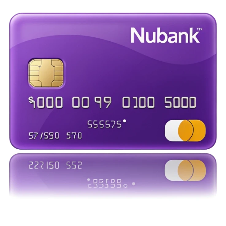 credit card, purple, writen in white "NUBANK" sticker