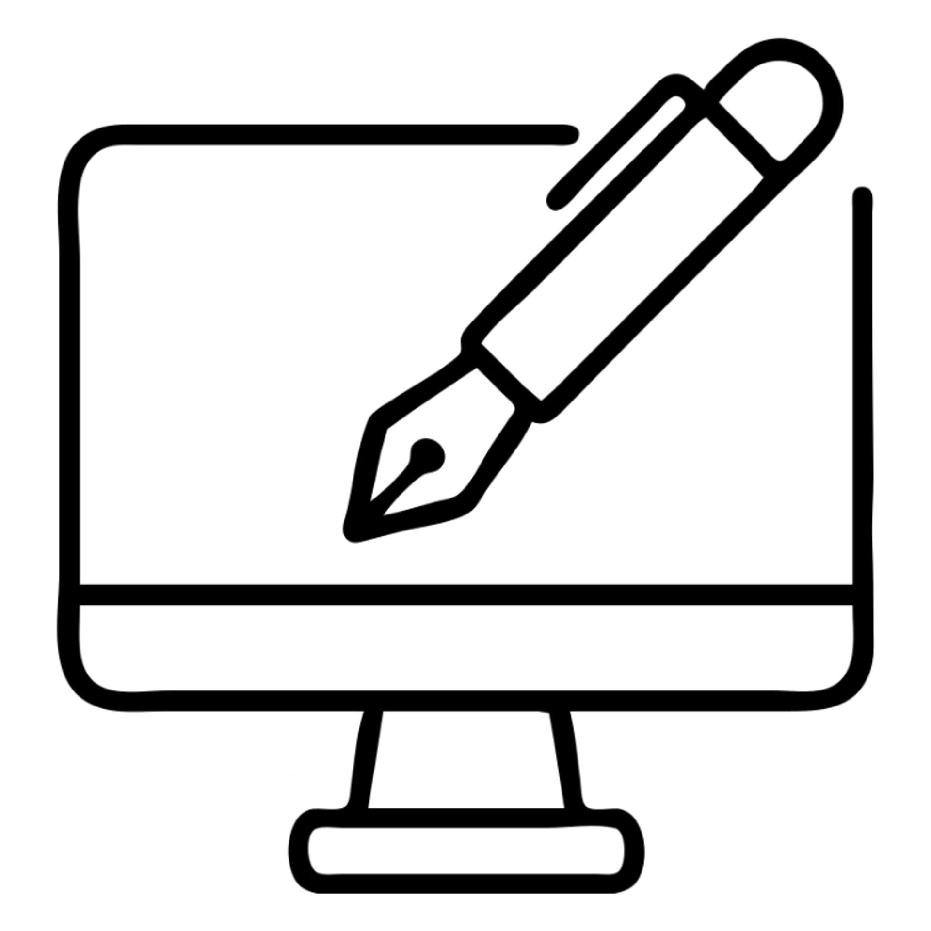 Create a computer icon, yellow background, white color with a pen sticker
