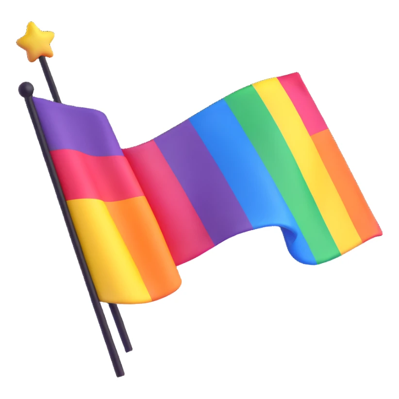 3D emoji style pride flag waving with bright colors sticker