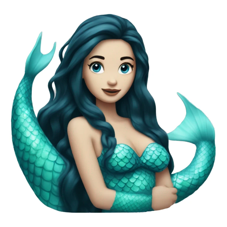 mermaid with long black hair pale skin and light blue eyes sticker