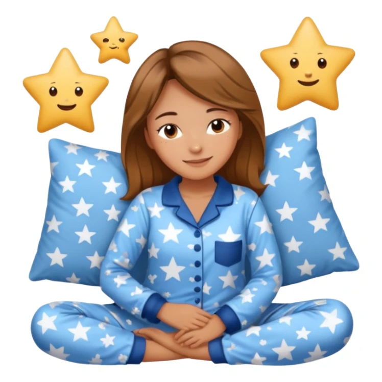  "type": "human",
      "look": "woman in star-print pyjamas, soft blue set, sleepy smile", sticker