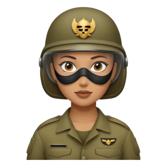 woman soldier with hair style wearing mask sticker