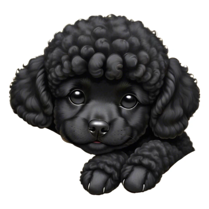 Meme-Worthy Cute Sleeping Black Poodle Portrait Emoji, Head resting peacefully with a contented smile, showcasing a delightfully elegant build and a luxuriously soft, curly jet-black Fur, eyes shut in a serene nap, Simplified yet hilariously adorable features, highly detailed, glowing with a soft, drowsy light, high shine, relaxed and utterly lovable, stylized with an air of playful laziness, bright and heartwarming, soft glowing outline, capturing the essence of a comically sleepy companion, so meme-worthy it feels like it could instantly become the next viral sensation of adorable slumber! sticker