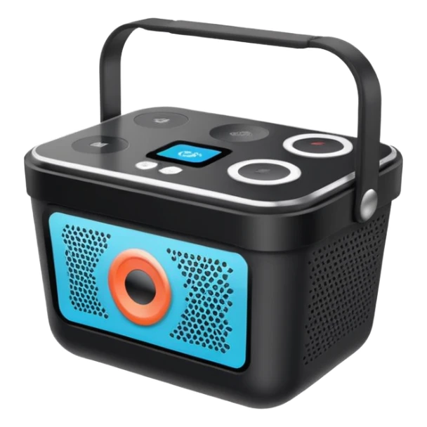 shopping basket filled with a smart speaker, fitness tracker, and digital camera emoji sticker