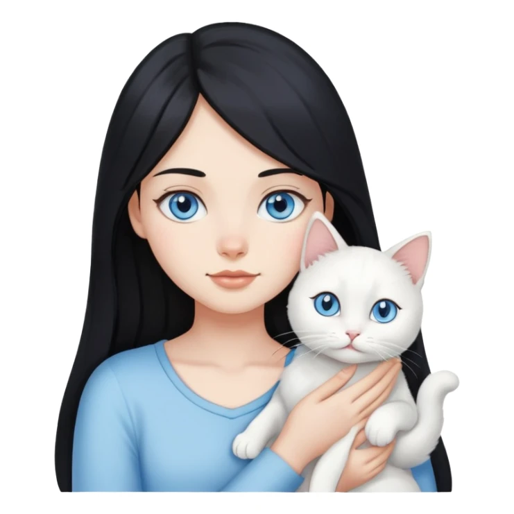 black hair girl with long hair blue eye white cat sticker