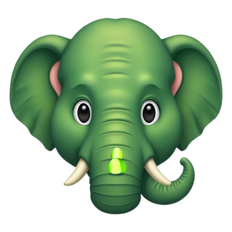 A green head with a green elephant nose  with fur sticker