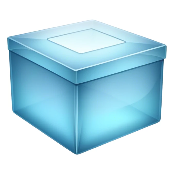 A clean, modern open box with crisp edges and a subtle shadow beneath, slightly tilted for depth. A soft glow or faint sparkles rise from inside, hinting at potential content yet to be added. The design is sleek, flat, and uncluttered, maintaining a light and inviting feel, perfect for an empty state UI. sticker
