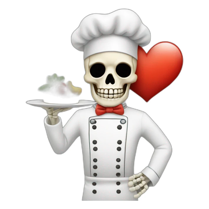 skeleton chef's kiss with heart sticker