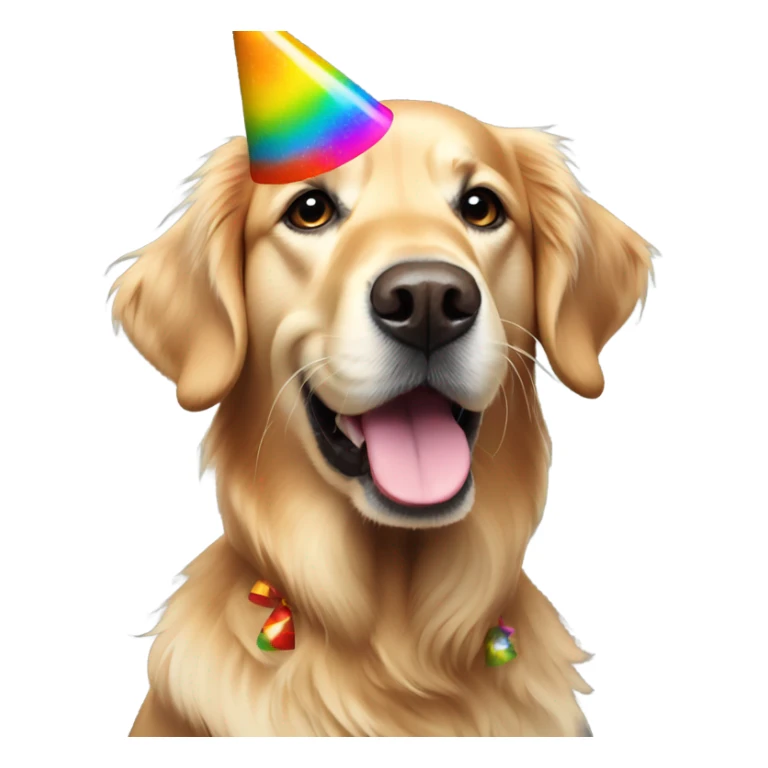 Golden retriever wearing a birthday hat sticker