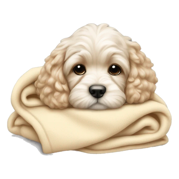 Cream cockapoo puppy cozy sleep in blanket sticker