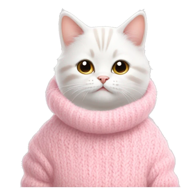 A white cute cat with a cozy baby pink sweaters  sticker