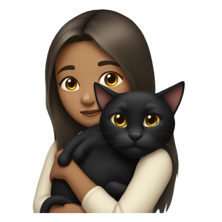 girl with long brunette hair snuggling black cat sticker