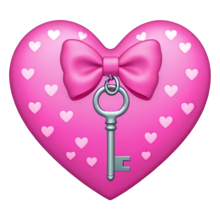 neon heart with a pink bow with heart pattern on the bow and a key sticker