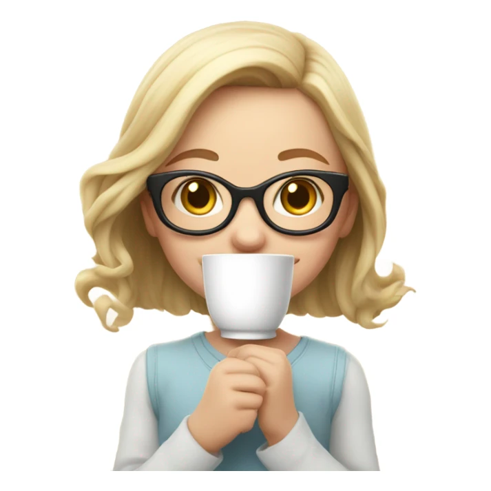 Small white girl wearing big glasses holding tea sticker