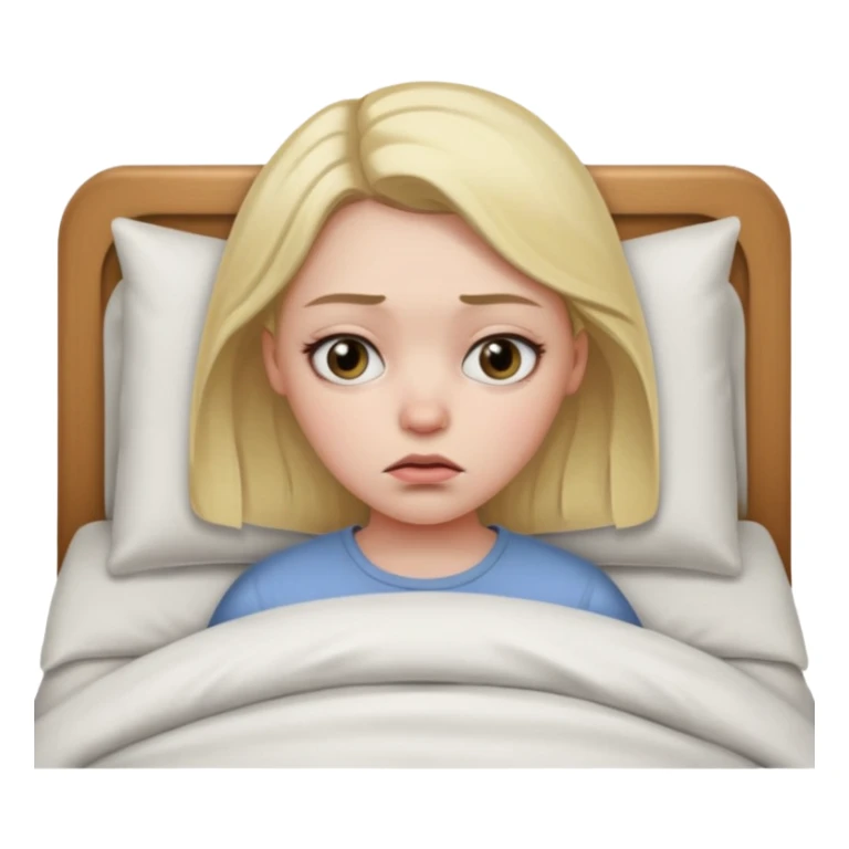 girl in bed, frowning, dark circles under eyes sticker