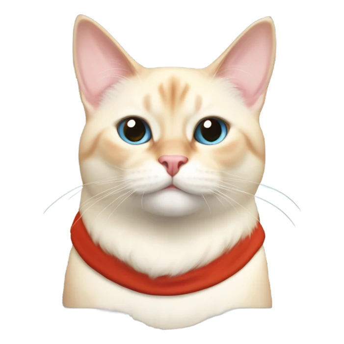 chubby fat, flame point Siamese, short fur, with white fur with orange accents, and blue eyes, smiling, wearing a red santa hat  sticker
