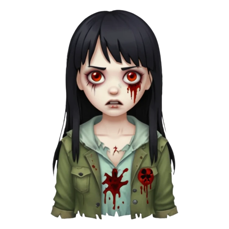 girl zombie with black long hair and bangs sticker