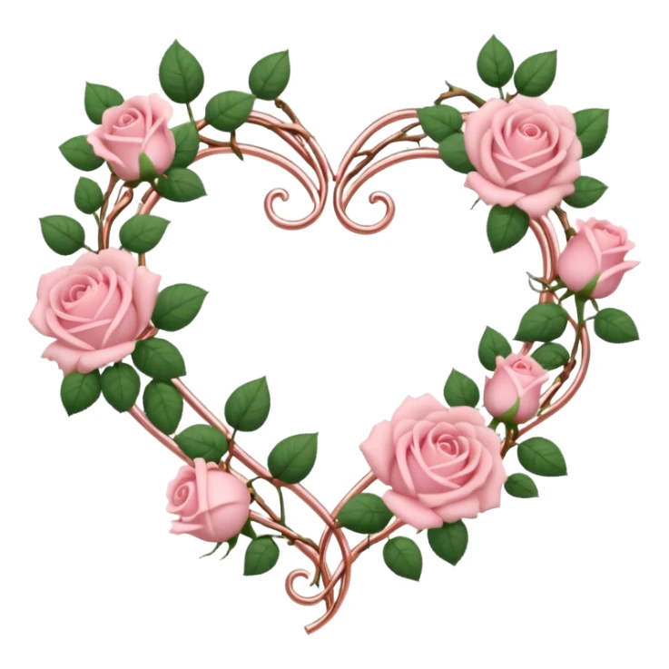 heart shape rose gold vine with pastel pink roses border sticker
