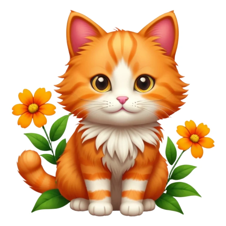 A cute  little  orange cat and flower sticker