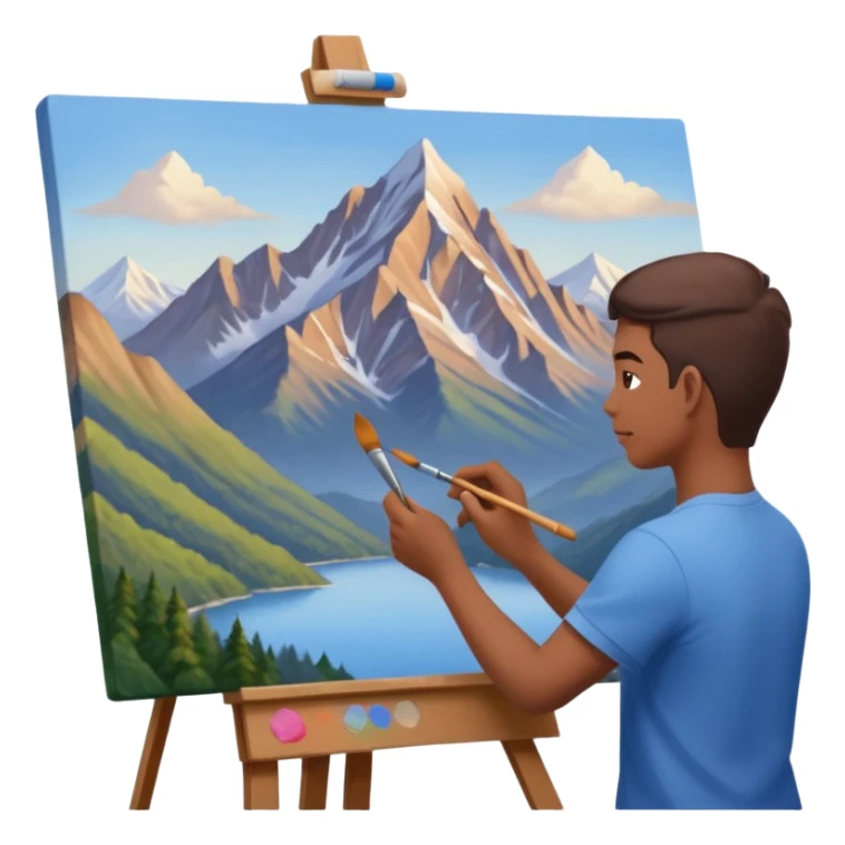 Artist painting a beautiful mountain peak destination on canvas sticker